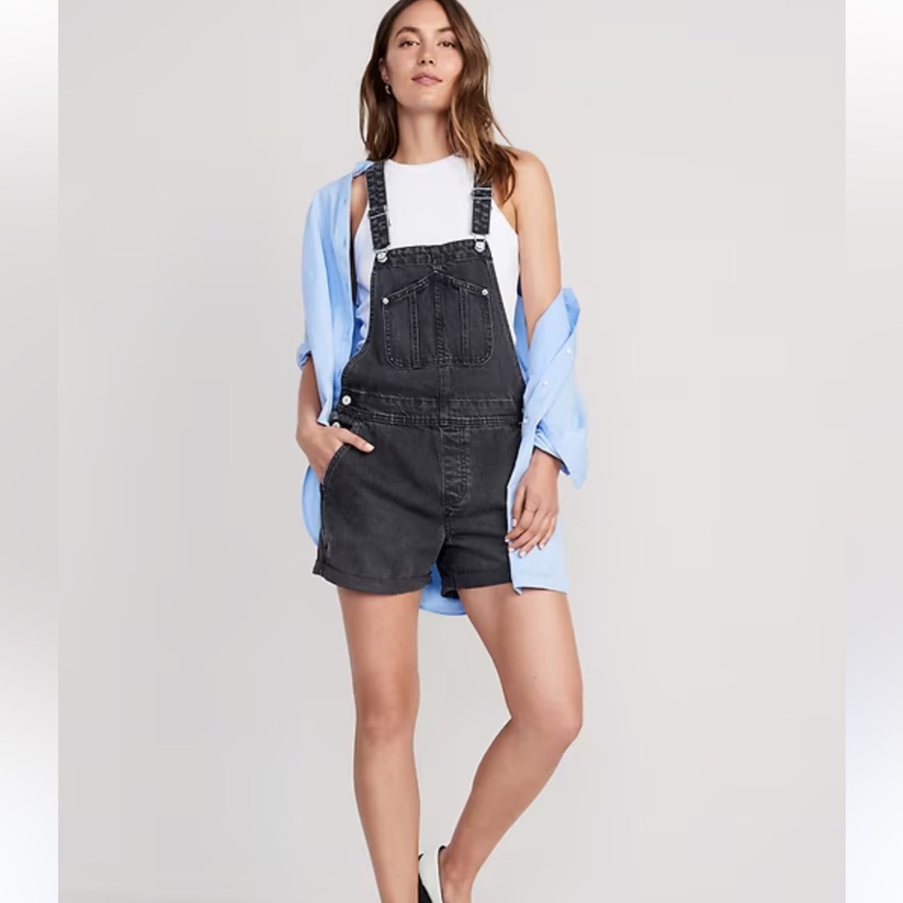 Old Navy Black Denim Short Overalls